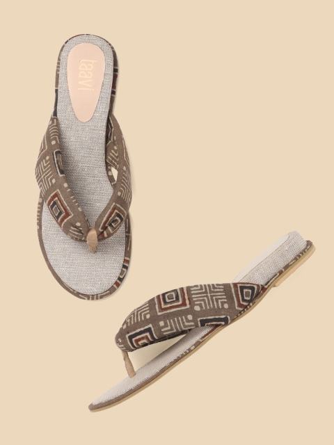 

Taavi Women Brown & Beige Geometric Print Open Toe Flats