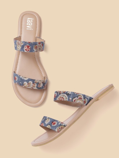 

Taavi Women Blue & Beige Ethnic Motifs Print Open Toe Flats