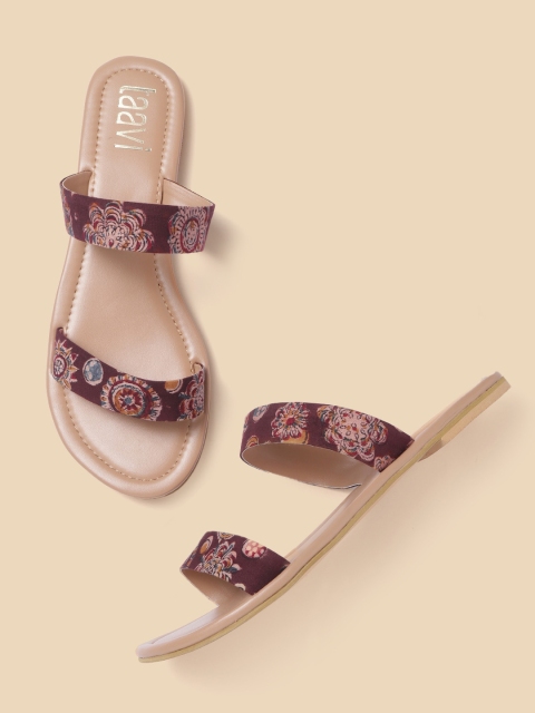 

Taavi Women Burgundy & Beige Ethnic Motifs Print Open Toe Flats