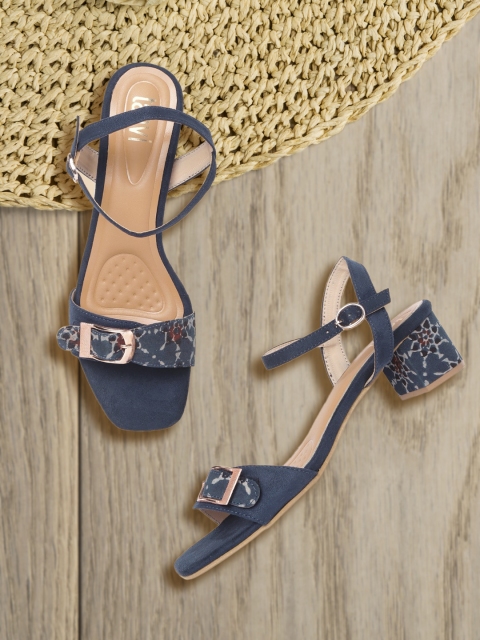 

Taavi Women Blue & Grey Printed Handcrafted Block Heels