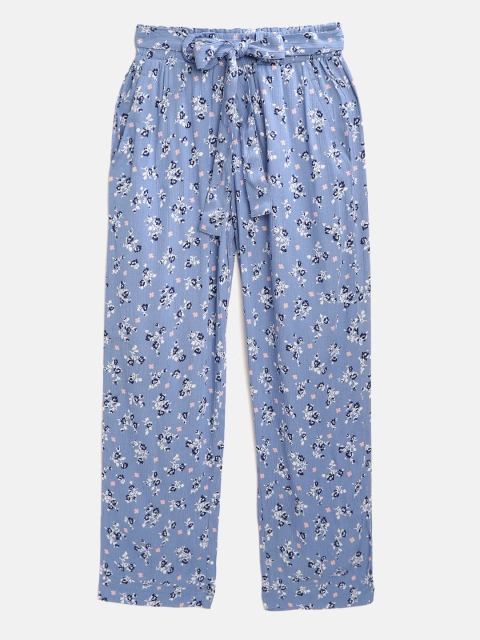 

luyk Girls Blue & White Floral Printed High-Rise Regular Trousers