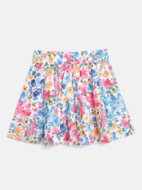 

luyk Girls White & Blue Floral Printed Mini Flared Skirt