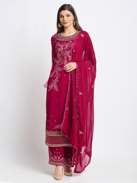 

Stylee LIFESTYLE Magenta & Gold-Toned Poly Georgette Semi-Stitched Dress Material