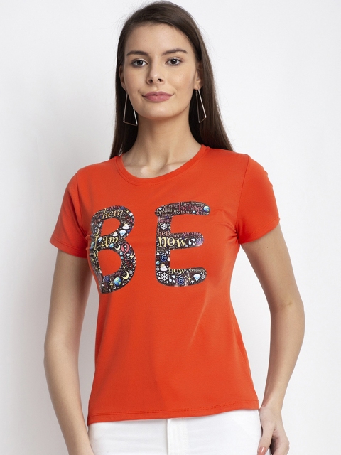 

Global Republic Orange Printed Regular Top