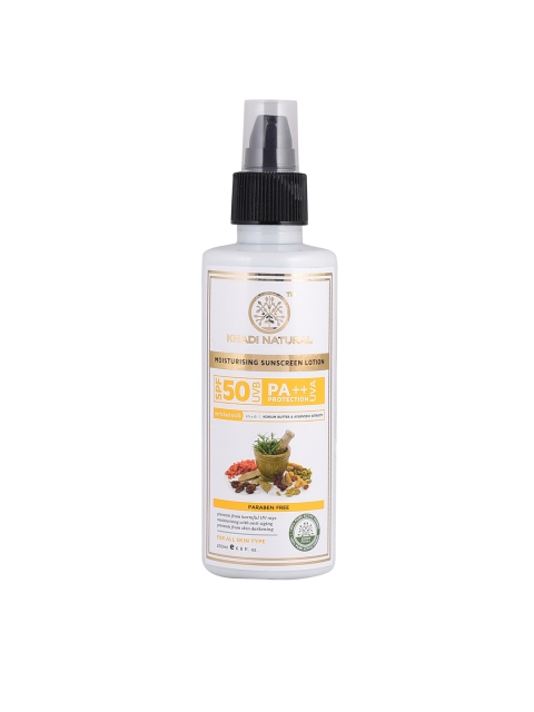 

Khadi Natural Unisex Moisturising SPF 50 UVB PA++ UVA Sunscreen Lotion, 200ml, White