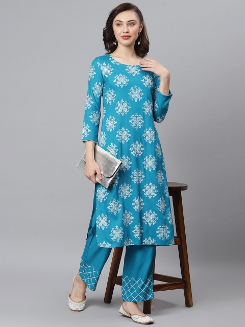 

Khushal K Women Blue Printed Kurta with Palazzos