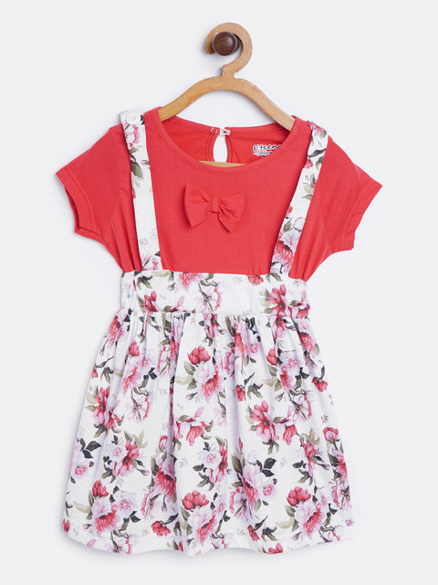 

Eteenz Girls Coral Red & White Floral Print A-Line Dress