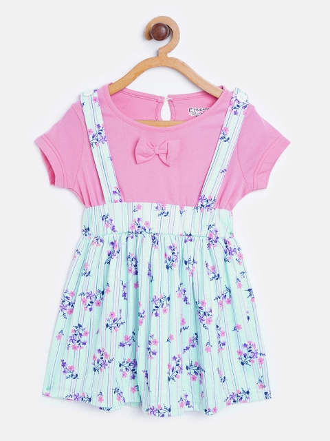 

Eteenz Girls Pink & Mint Green Floral Print A-Line Dress