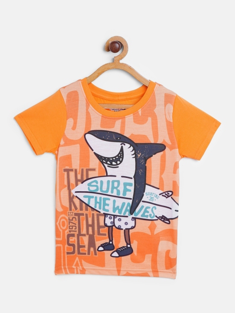 

Eteenz Boys Orange & White Shark Print Round Neck T-shirt