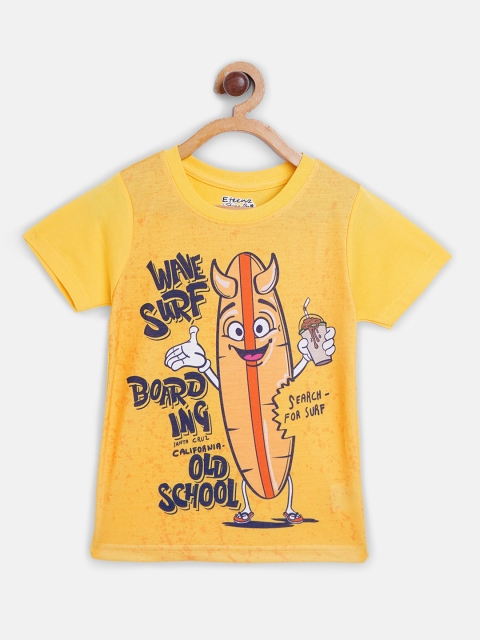 

Eteenz Boys Yellow & Navy Blue Skateboard Print Round Neck T-shirt
