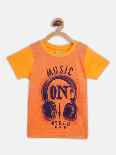 

Eteenz Boys Orange & Navy Blue Headphone Print Round Neck T-shirt