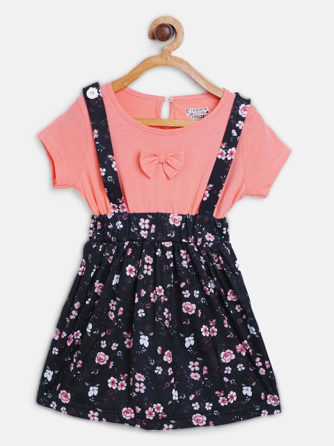 

Eteenz Girls Peach-Coloured & Black Floral Print A-Line Dress