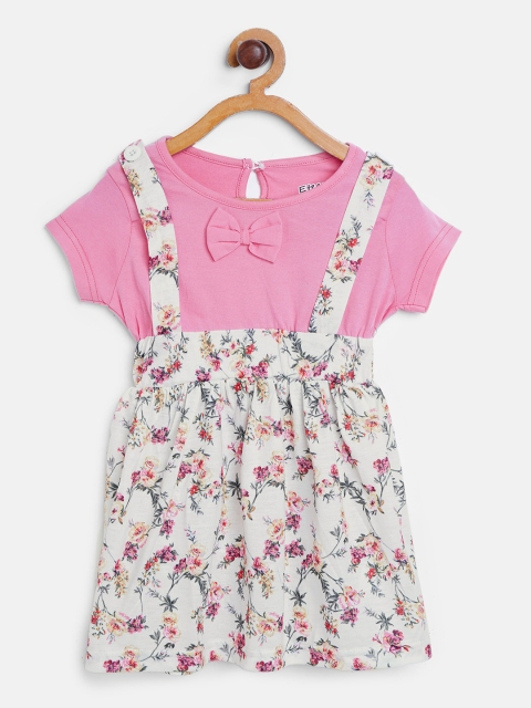 

Eteenz Girls Pink & Off-White Floral Print A-Line Dress