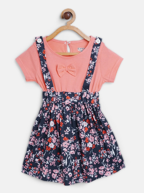 

Eteenz Girls Peach-Coloured & Navy Blue Floral Print A-Line Dress