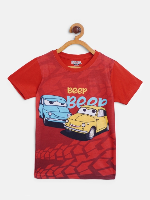 

Eteenz Boys Maroon & Blue Car Print Round Neck T-shirt