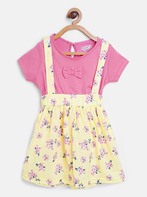 

Eteenz Girls Pink & Yellow Floral Print A-Line Dress