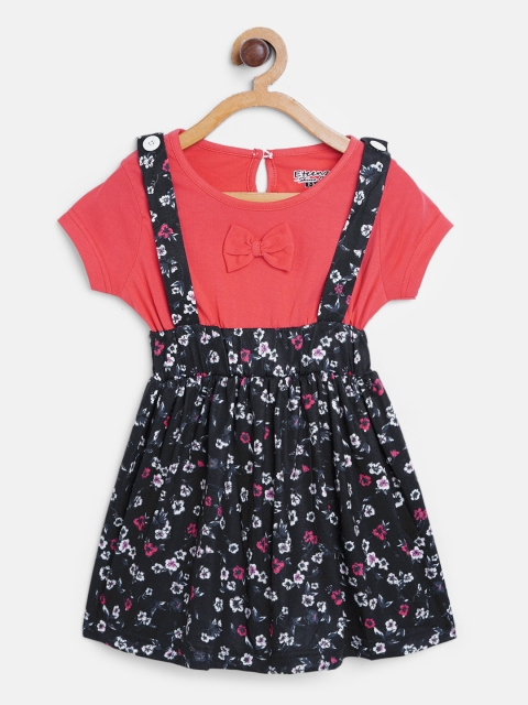 

Eteenz Girls Coral Red & Black Floral Print A-Line Dress