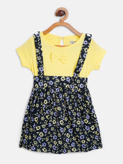 

Eteenz Girls Yellow & Black Floral Print A-Line Dress