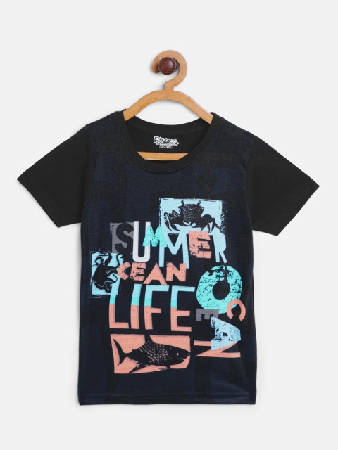 

Eteenz Boys Black Navy Blue Nautical Print Round Neck Pure Cotton T-shirt