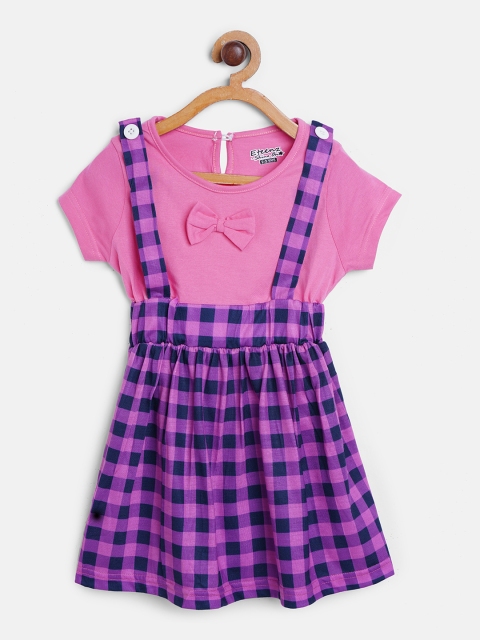 

Eteenz Girls Pink & Navy Blue Checked A-Line Dress