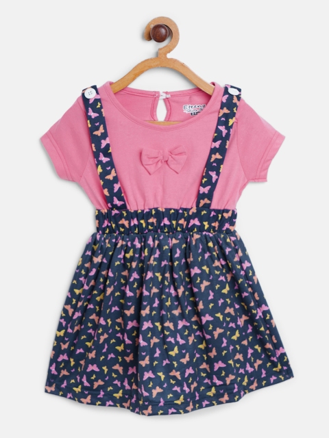 

Eteenz Girls Pink & Navy Blue Butterfly Print A-Line Dress