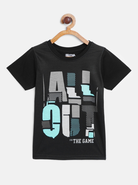 

Eteenz Boys Black & Grey Slogan Print Pure Cotton Round Neck T-shirt