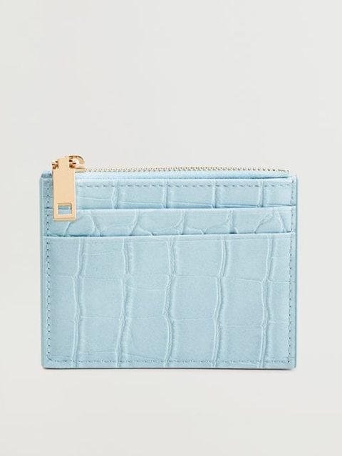 

MANGO Women Blue Croc Textured Card Holder