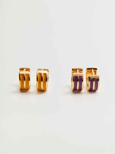 

MANGO Set of 2 Gold-Toned Striped Huggie Hoop Earrings