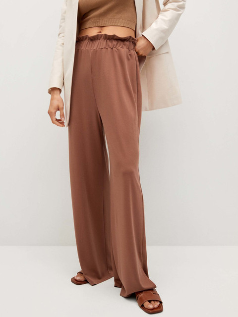 

MANGO Women Brown High-Rise Pleated Sustainable Parallel Trousers