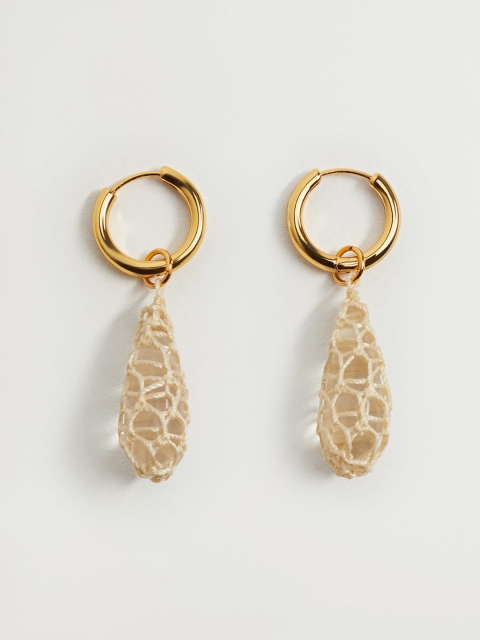 

MANGO Gold-Toned & Off-White Beaded Teardrop Shaped Drop Earrings