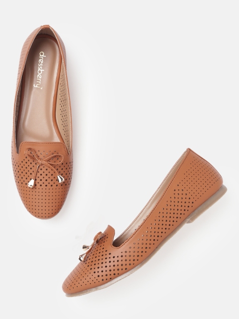 

DressBerry Women Tan Brown Laser Cuts Ballerinas