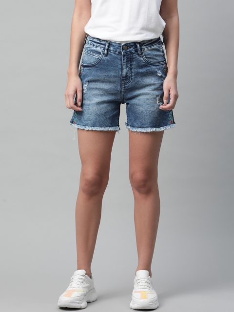 

Mast & Harbour Women Blue Solid Regular Fit Denim Shorts