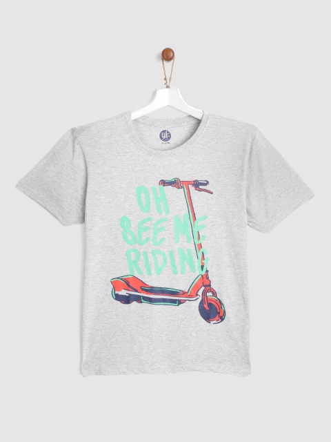 

YK Boys Grey Melange & Green Scooter Print T-shirt