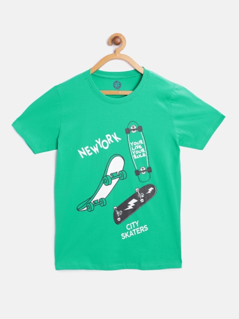 

YK Boys Green & White Cotton Skate Print Round Neck T-shirt