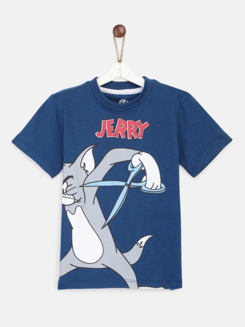 

YK Warner Bros Boys Navy Blue Tom Jerry Print Pure Cotton T-shirt