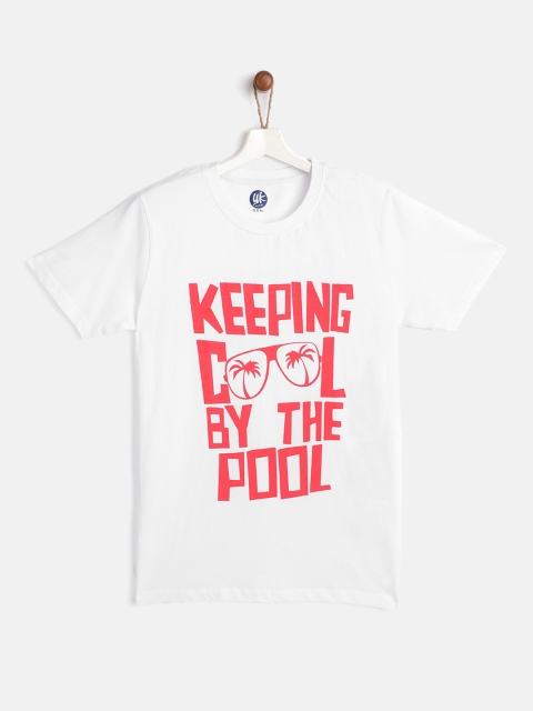 

YK Boys White Red Pure Cotton Typography Printed Pure Cotton T-shirt
