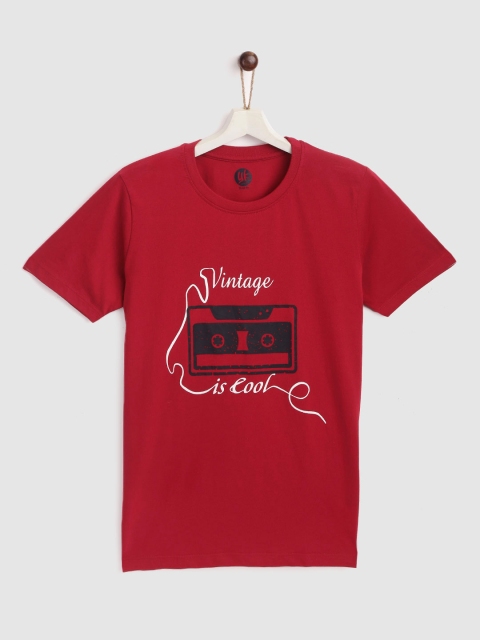 

YK Boys Red Black Pure Cotton Printed Pure Cotton T-shirt