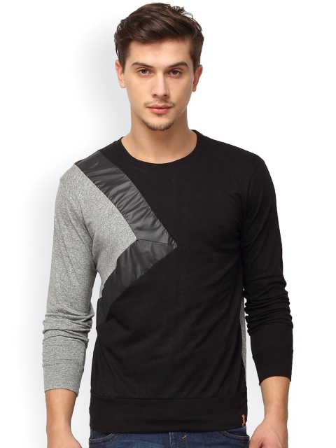 

Campus Sutra Black & Grey Colourblocked T-shirt