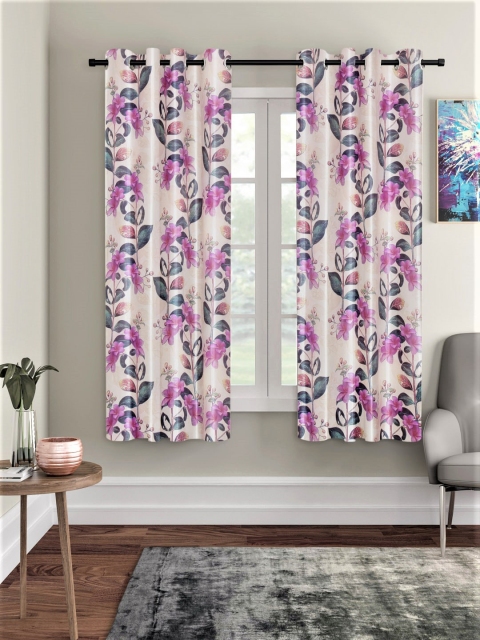 

Home Sizzler Cream-Coloured & Purple Set of 2 Window Curtains