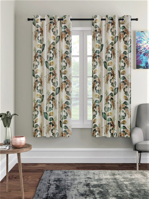 

Home Sizzler Cream-Coloured & Brown Set of 2 Window Curtains