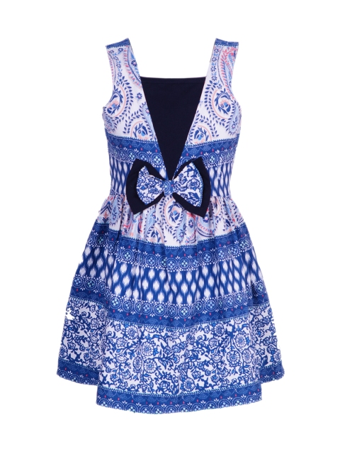 

naughty ninos Girls White & Blue Printed Fit & Flare Dress
