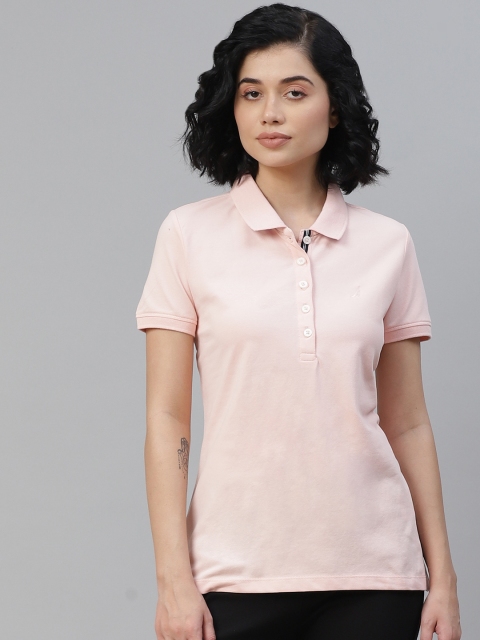 

Nautica Women Pink Solid Polo Collar T-shirt