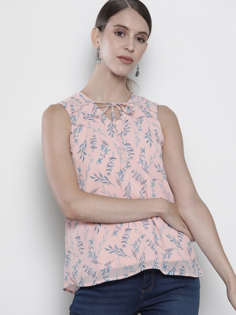 

Nautica Pink & Blue Floral Printed Tie-Up Neck Regular Top