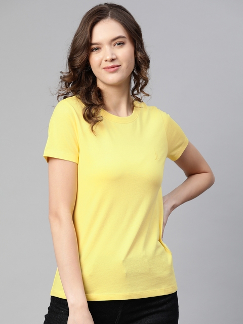 

Nautica Women Yellow Pure Cotton T-shirt
