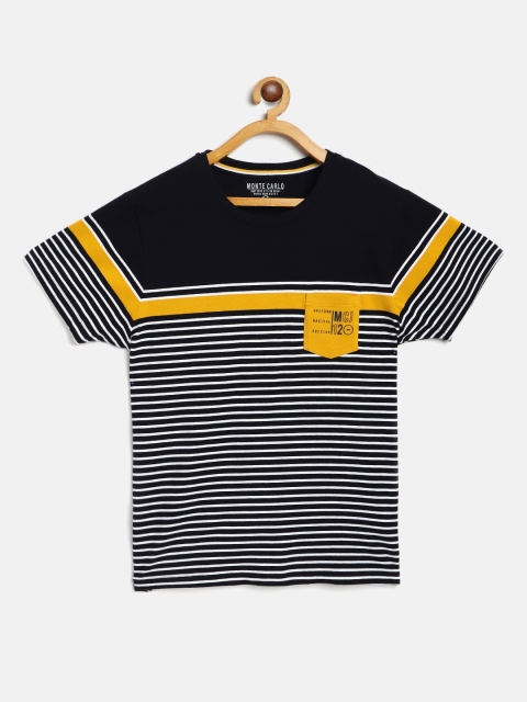 

Monte Carlo Boys Navy Blue & White Striped Round Neck T-shirt