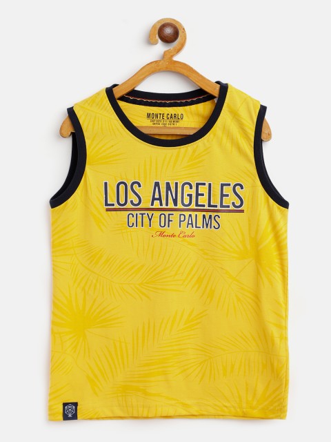 

Monte Carlo Boys Yellow Cotton Printed Sleeveless T-shirt