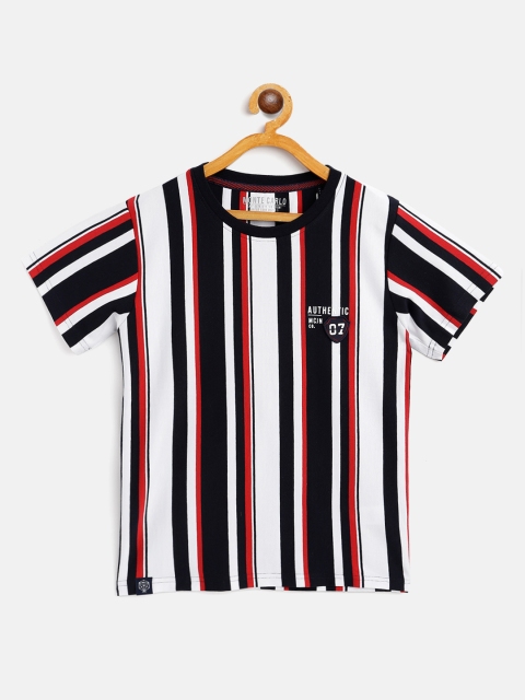 

Monte Carlo Boys Navy Blue & White Striped Cotton Round Neck T-shirt