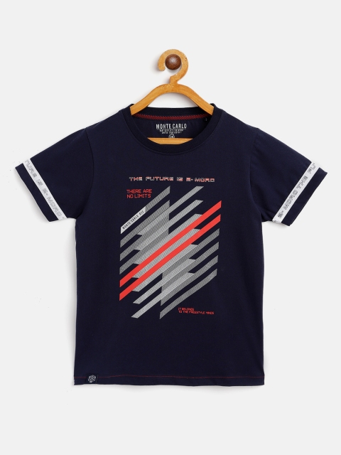 

Monte Carlo Boys Navy Blue & Grey Graphic Print Cotton Round Neck T-shirt