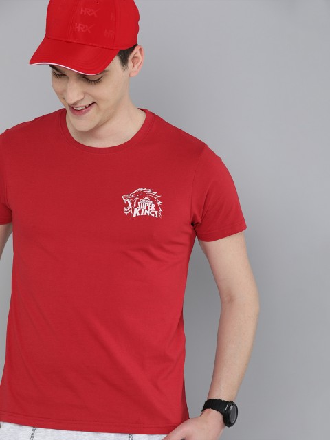

HERENOW Men Red Printed Chennai Super Kings Round Neck Pure Cotton T-shirt