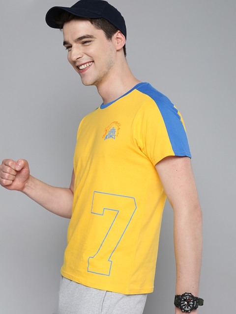 

HERENOW Men Yellow Printed Chennai Super Kings7 Round Neck Pure Cotton T-shirt